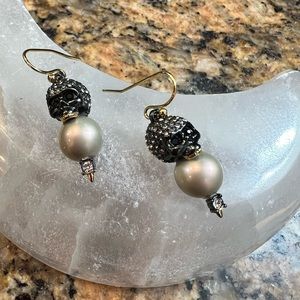 Alexis Bittar Vanitas crystal encrusted faux gray pearl earrings